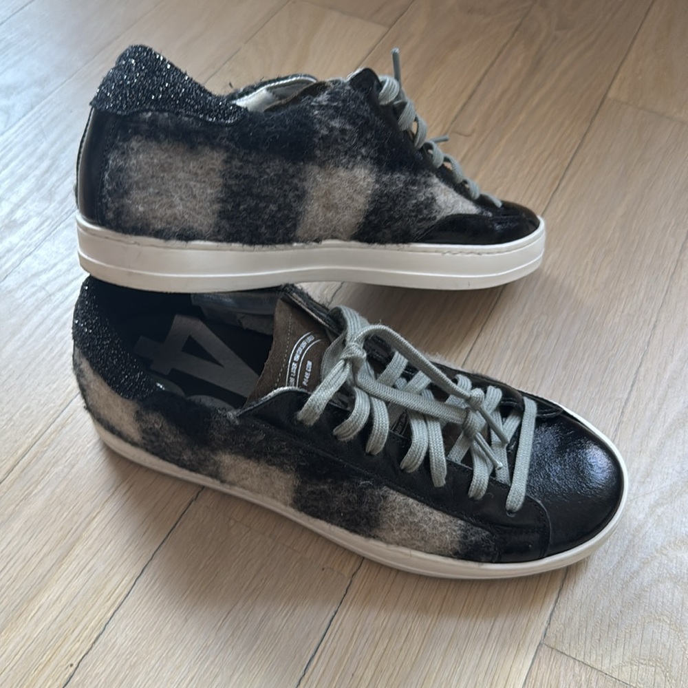 P448 Black and Gray plaid wool sneakers